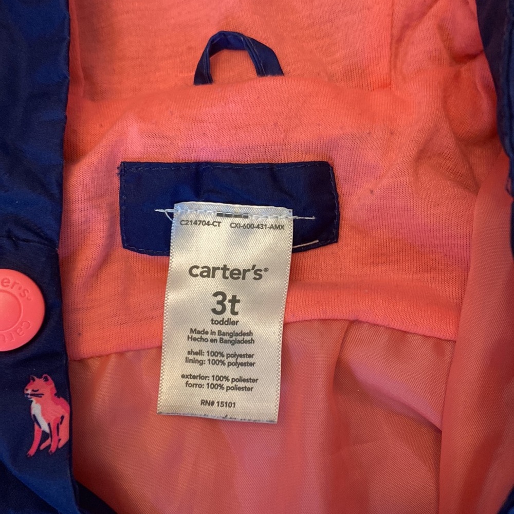 Carters 3T Rain Jacket. Blue with Pink Kittens. - Picture 2 of 4